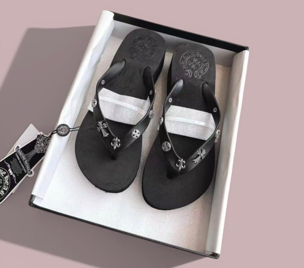 Black Chrome Heart Sandals