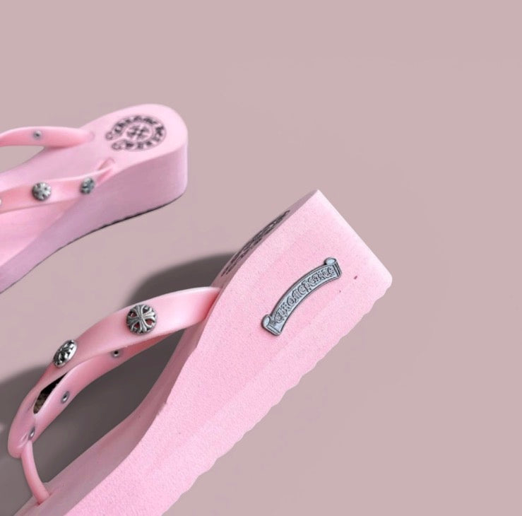 Pink Chrome Heart Sandals