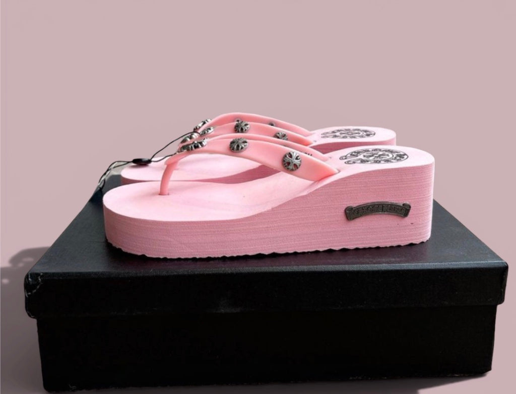 Pink Chrome Heart Sandals