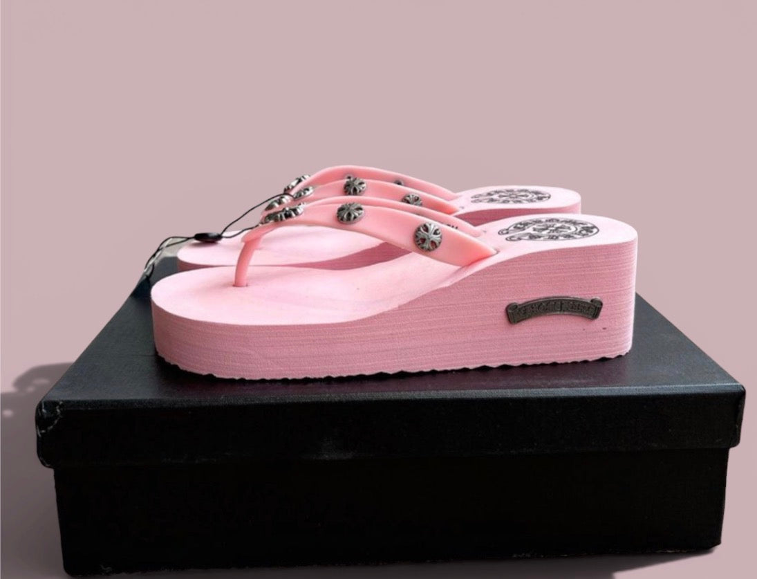 Pink Chrome Heart Sandals