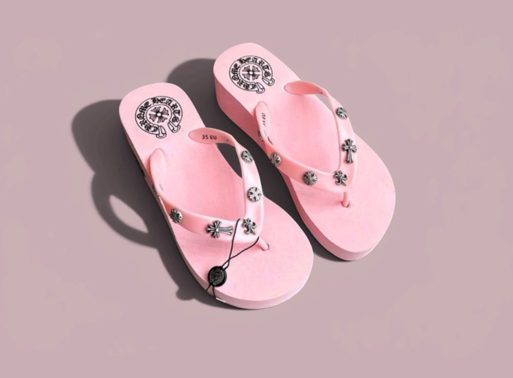 Pink Chrome Heart Sandals
