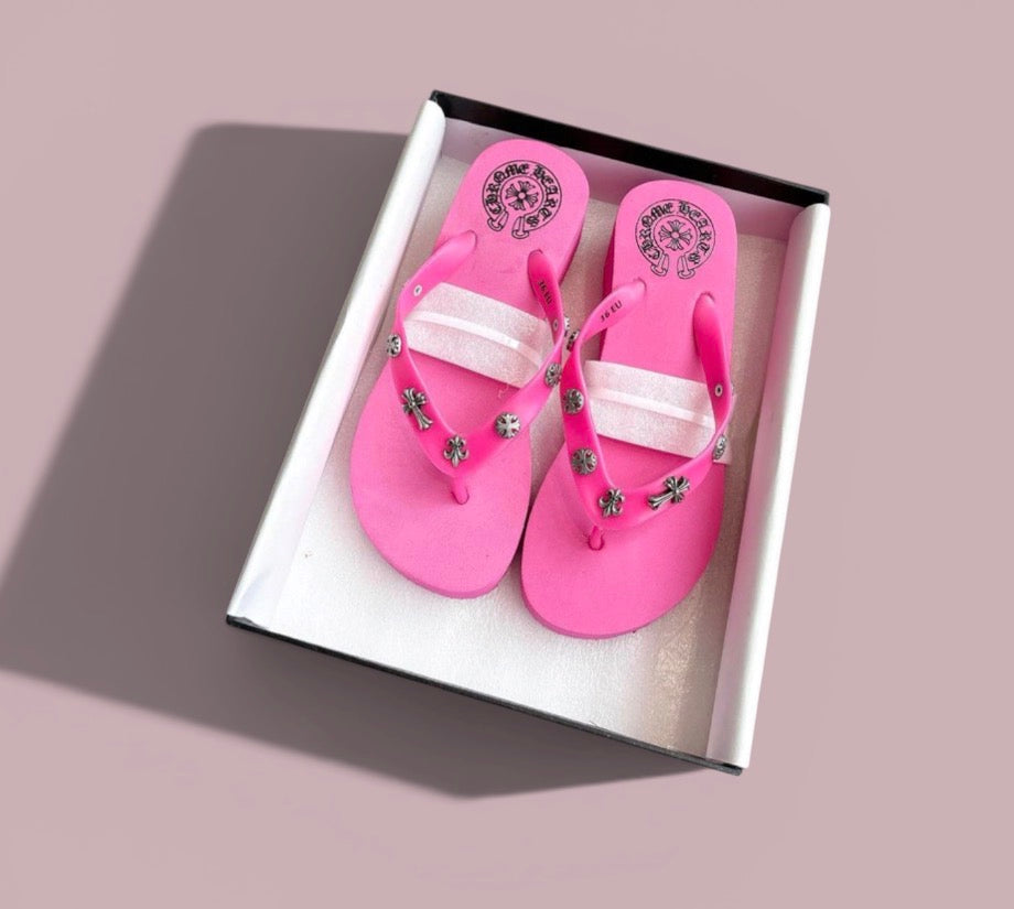 Pink Chrome Heart Sandals