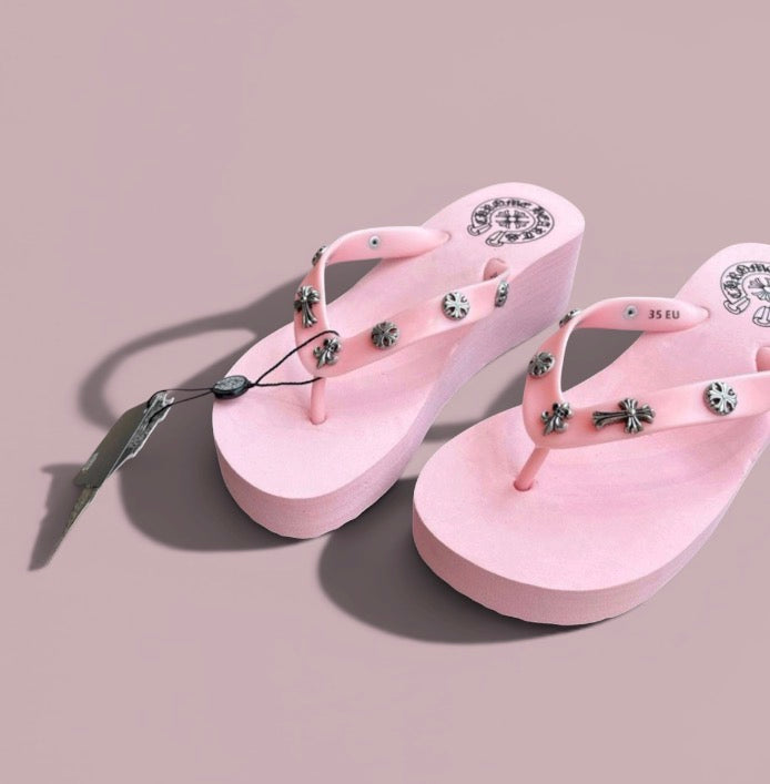 Pink Chrome Heart Sandals