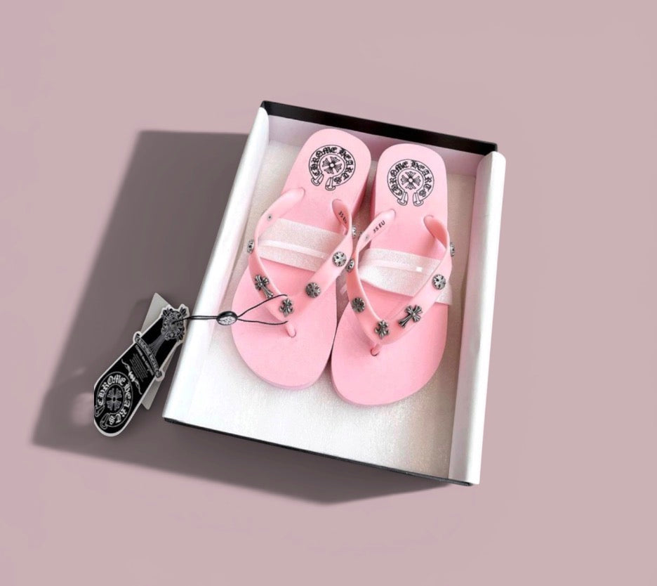 Pink Chrome Heart Sandals