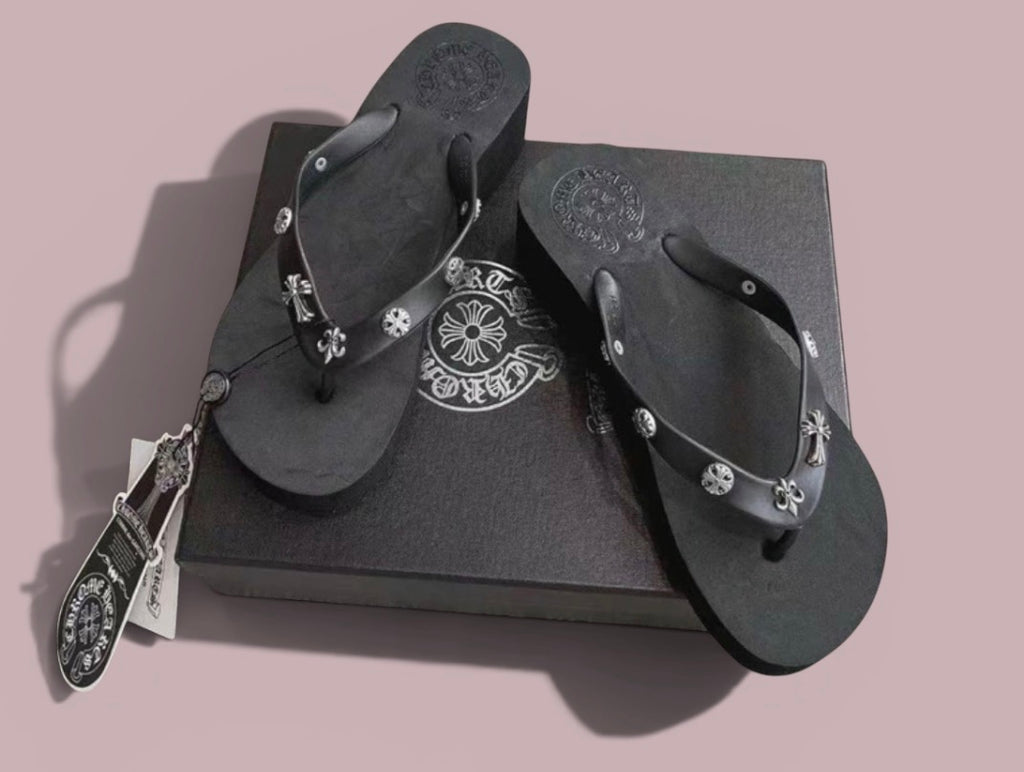 Black Chrome Heart Sandals