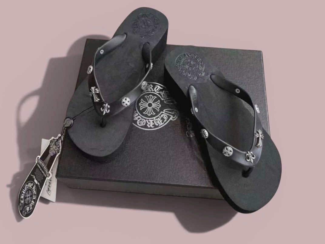 Black Chrome Heart Sandals