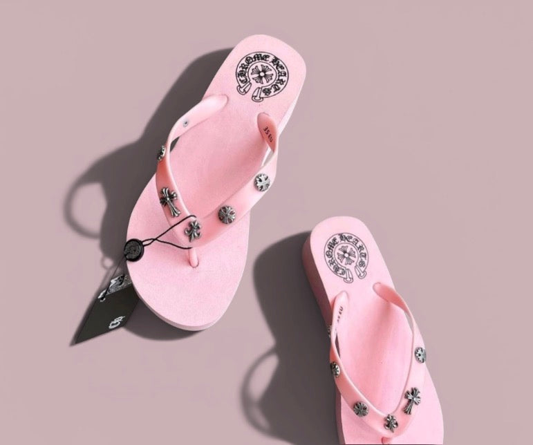 Pink Chrome Heart Sandals