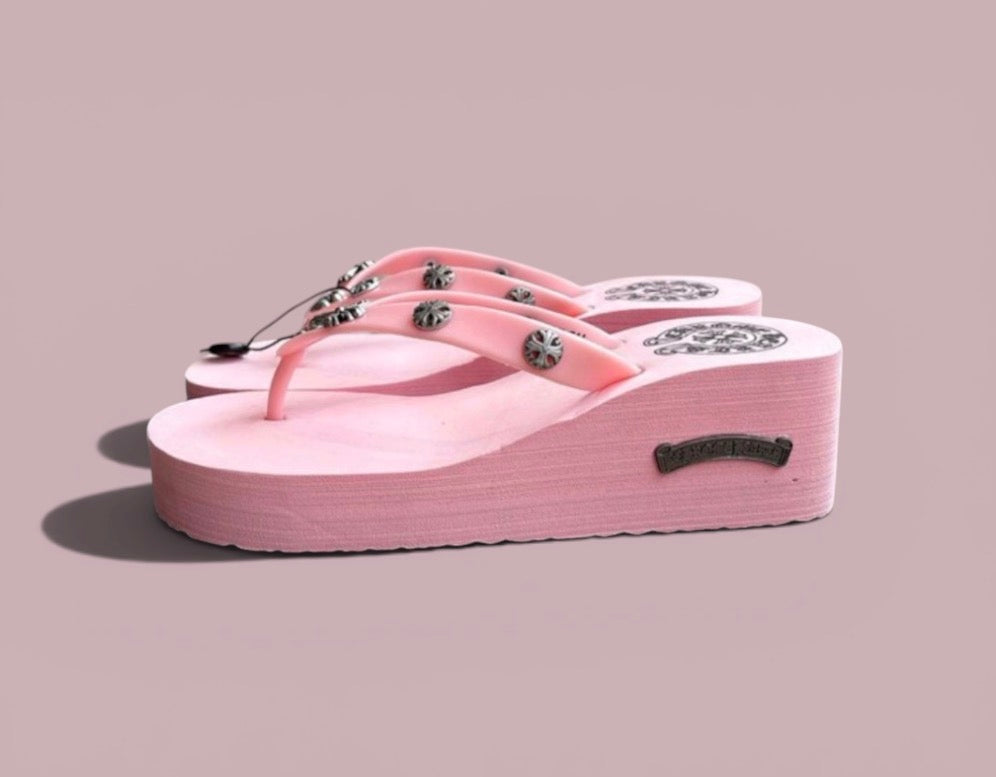 Pink Chrome Heart Sandals